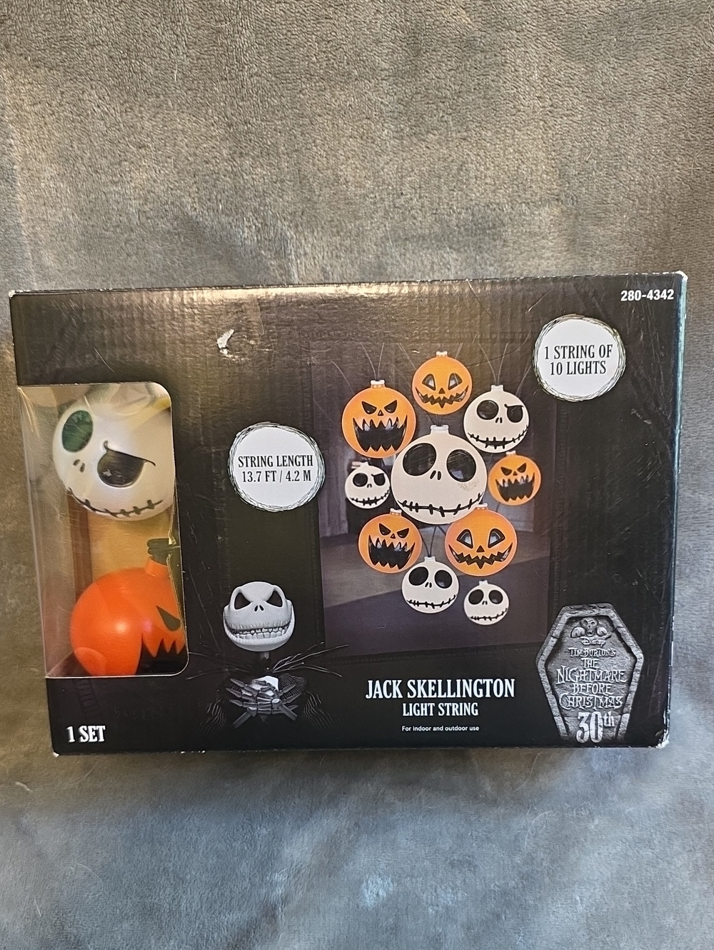 Ellington Jack Skellington Skull and Pumpkin Light String - White & Orange